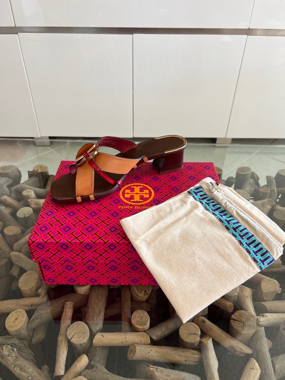 TORY BURCH Artisanal Knott Heeled Mule Elba Camello Sandals